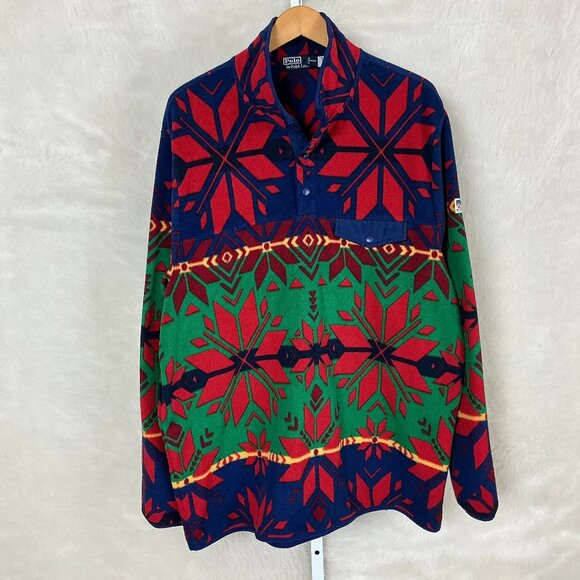 Polo Ralph Lauren Men's Fair Isle Geometric Snowflake Fleece Pullover XXL